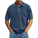 Herren Kurzarm Poloshirt mit Knopfleiste und Taschen Einfarbig Klassisch Golfshirt Sommer Tennis Funktionsshirt Atmungsaktives Golf Lässig Polohemd Outdoor Sport Tshirt Kurzarmshirt Freizeit