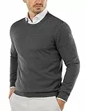 COOFANDY Pullover Herren Business Strickpullover Feinstrick Rundhals Sweatshirt Langarm Sweater Strick Pulli Dunkelgrau M
