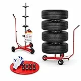 PROREGAL Felgenbaumwagen CARRERO für Autoreifen bis 225 mm, HxBxT 118x85x58cm, bis zu 4 Reifen, Rot, Reifenständer, fahrbar