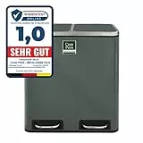 casa pura Mülleimer mit 2 Fächern - 2 x 15 Liter, herausnehmbare Inneneimer mit Henkel, Deckel mit Schließdämpfer - Mülltrennsystem, Abfalleimer für Küche & Büro (Felix, 30L - Anthrazit)