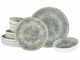 CreaTable, 21622, Serie Uno Volcano, 12-teiliges Geschirrset, Teller Set aus Steinzeug, spülmaschinen- und mikrowellengeeignet, Made in Portugal