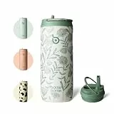 BOTTLE BOTTLE Edelstahl Trinkflasche mit Strohhalm 500ml, auslaufsichere Sportwasserflasche, ideal für Schule, Büro, Wandern und Ausflüge, BPA-frei (Flourishing Flowers)