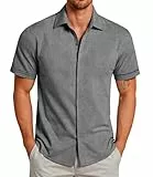 GLESTORE Hemd Herren Kurzarm Sommerhemd Hemden Freizeithemden für Männer Kurzarmhemd Grau XXL