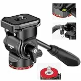NEEWER Stativ Fluidkopf Pan Tilt Head mit Schnellwechselplatte und Griff, Metall Kamera Stativkopf kompatibel mit Arca Swiss für kompakt Videokameras DSLR Kameras, Belastbar bis zu 3kg,GM24(Rot)