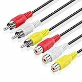 TNP Cinch Verlängerung, Chinch Verlängerungskabel - 2m, 3X Cinch-Stecker auf 3X Buchse, RCA Audiokabel für Lautsprecher, Compenent-Video AV Receiver, Stereoverstärker, rot/weiß/gelb