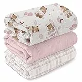 Baby Pucktuch aus 100% Baumwolle, 3er Pack Mullwindel und Musselin Babydecke 95x100 cm, Wickeltuch Swaddle Decke Puckdecke Mulltuch für Neugeborene und Babys