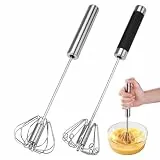 2 Stück Edelstahl-Schneebesen, Drehbarer Push Mixer für Schnee, Milch und Teig, Einfacher Automatischer Schneebesen