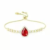Linawe Rot Rubin Armband Damen Tennisarmband Gold Schmuck, Armbänder Damenarmband Armkette Bracelet Jewelry, Edelstein Diamant Kristall Armband Set, Geburtsstein Handkette