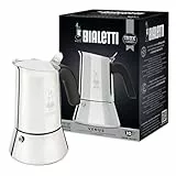 Bialetti - New Venus Induction, Edelstahl Herd Espresso-Kaffeemaschine, Geeignet für Alle Herdarten, 10 Tassen (460ml), Aluminium, Silber