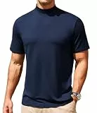 CTU Herren T-Shirt mit Stehkragen Kurzarm Slim Fit Männer Rollkragenshirt Halb Kragen Pullover Unifarben Basic Oberteile Dunkelblau L