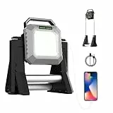 Tekstap USB Rechargeable LED Baustrahler Akku mit Stativ, 6000LM 15000mAh Wiederaufladbare LED Tragbare Arbeitsleuchte Akku, IP65 LED Strahler Akku für Garage, Baustelle, Garten, Angeln