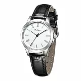 BOSHIYA Armbanduhr Damen, Analog Quarz Damenuhr mit Lederarmband, wasserdichte Mode Kreative Armbanduhr für Damen (Silber-Schwarz)