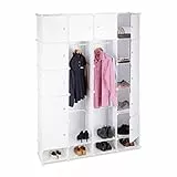 Relaxdays Kleiderschrank Stecksystem multifunktional, 18 Fächer, großer Kunststoff Garderobenschrank 145 x 200 cm, weiß
