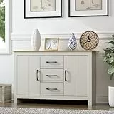 Galano Gemstone Sideboard mit 2 Türen und 3 Schubladen – Buffetschrank für Wohnzimmer – 39,5 x 119 x 76,6 cm – Hellgrau