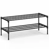 SONGMICS Schuhregal, 2 Ebenen, Schuhablage schmal, Schuh-Organizer Metall, Flur, Wohnzimmer, Kleiderschrank, platzsparend, stapelbar, 30 x 62,3 x 31 cm, schwarz LSA122BH01