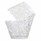 Bäcker & Lecker 50 Stück Cupcake Wrappers Kuchen Pappbecher Cupcake Förmchen Spitze für Hcohzeit Geburtstag Party (weiß)