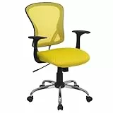 Flash Furniture Alfred Bürostuhl mit mittelhoher Rückenlehne, Netzstoff, drehbar, mit Chromfuß und Armlehnen, Gelb