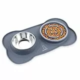 pecute Langsame Fütterung Hundenapf, Futternapf Fressnapf mit Rutschfesten Silikon Tablett Matte, Schüsel Lebensmittel Wassernapf für Mittlere und Kleine Haustiere Grau (M-13oz, 400ml/Schüssel)