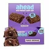 ahead Protein Riegel | Fudge Brownie | 14x 45g Extra softer Protein Riegel mit cremigem Kern | Low Carb Eiweißriegel ohne Zuckerzusatz & ohne Palmöl