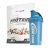Best Body Nutrition Gourmet 4 Komponenten Protein Eiweißshake Mix Beutel (10 x 25 g) - Set inkl. Protein Shaker/Gratiszugabe (Mix-Beutel, Best Body Shaker - Blau)