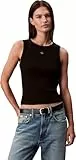 Calvin Klein Damen Tank Top Woven Label Cotton Rib mit Logo, Schwarz (Black), M