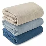 Soarwg Kids Pucktücher Musselin Tuch - Babydecke für Neugeborene, 3 Stück, 95 x 100cm - Baby Swaddle Decke Spucktücher, Wickeltuch - Wesentliche Artikel für Babyparty, Blau