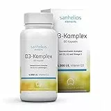 Sanhelios® Sonnenvitamin-Komplex - 4000 I.E. Vitamin D3 + K2 (MK7) & Omega-3 Fettsäuren - 80 Kapseln = 400 Tage rund um versorgt - Nur Premium Zutaten - Hergestellt & geprüft in Deutschland