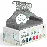 Laleni Kinderkleiderbügel 50 Stück mit Samtbezug - platzsparende Kleiderbügel Kinder - 360° drehbare Kinder Kleiderbügel - rutschfeste Kleiderbügel Kinder samt grau - Baby Bügel - Kinderbügel Grau