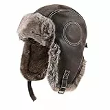 JIAHG Unisex Wintermütze Fliegermütze Trappermütze Winddichte warme Kunstleder Fellmütze mit faltbaren Ohrenklappen verstellbar für Skifahren, Snowboarden und Radfahren