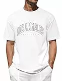 Vijamiy Herren T-Shirt Los Angeles Print Oversized 100% Baumwolle,Rundhalsausschnitt Kurzarm Sommer Top für Teenager,Weich und Bequem(Weiß,XL)