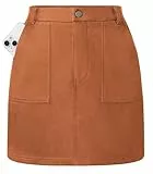 Kate Kasin Damenrock Hohe Taille Einfarbig Kurzer Midirock mit Taschen Knöpfen Braun S