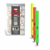 TOX Miniset Cookie Wood (82-tlg.) + Zimmermannsbleistifte Neo, Querholzplättchen in 8 gängigen Größen aus Fichtenholz, Stifte in den Neonfarben Grün, Gelb, Orange (jeweils 4 Stück), 094909139