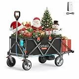Litheli Elektrokarre Bollerwagen Faltbar, Handwagen Klappbar mit Bremsen 200L 60KG Belastbar, Faltbollerwagen geeignet für Camping, Garten, Einkauf, mit 1 Akku (Schwarz)