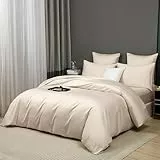 Luofanfei Mako Satin Baumwolle Bettwäsche 135x200 Beige Kühlend Glatt Muster Atmungsaktiv Bettwäsche Set Weich und Bügelfrei Uni Bettbezug Einzelbett und Kissenbezug 80x80 cm