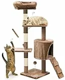VOUNOT® Kratzbaum Katzenbaum 112 cm hoch, Stabil Mehrstöckiger Kletterbaum Katzenkratzbaum mit Kratzsäulen Plattformen Höhle und Spielzeug, Braun
