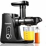 AMZCHEF Entsafter Gemüse und Obst mit 2 Geschwindigkeitsmodi - Slow Juicer mit Tragbare Flasche und 2 Tassen - BPA freie Cold Press Juicer mit Intelligente LED und Umkehrfunktion - Schwarz