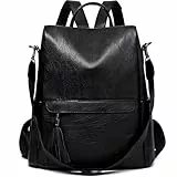 KESUDE Rucksack Damen Klein Rucksack Tasche 2 in 1 Diebstahlsicher Schwarz Lederrucksack Cityrucksack Kleiner Frauen Rücksack Dame Elegant Wasserdichte Schultertasche Casual Daypack Backpack