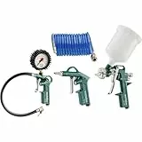 Metabo Druckluft-Werkzeugset LPZ 4 Set (601585000) im Karton bestehend aus Blaspistole, Reifenfüllmessgerät, Farbspritzpistole mit Fließbecher und PA-Spiralschlauch
