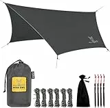 Tarp Wasserdicht 335 x 274cm, Ultraleicht Camping Zeltplane Camping Tent Tarp Ultraleicht, UV Schutz Camping Sonnensegel Zelt, mit ösen + 4 Erdnägel + 6 Seilen, Ultraleicht 535g