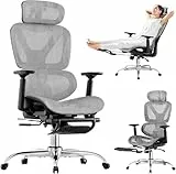 Bürostuhl Ergonomisch, Schreibtischstuhl mit Fußstütze, 90-120° Verstellbare Rückenlehne, Office Chair Lendenwirbelstütze, 4D PUArmlehnen, Stabile Metallbeine, Extra Breites Kissen Büro Gaming Stuhl
