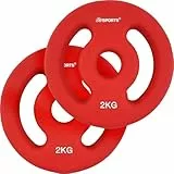 ScSPORTS® Neopren Hantelscheiben - Set: 2 x 2 kg, Ø 31mm, Gusseisen, Rot - Hantelscheiben-Set, Gewichtsscheiben, Fitness Scheiben, Gewichte für Hantel, Langhantel