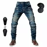 oFzimTo Motorrad-Jeanshose Für Herren, Sturzfeste Jeans Mit Geradem Bein Und 4 Arten Von Schutzausrüstung, Motorradhose Für Motorradrennfahrer (Blue,3XL)