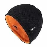 TOP-EX PolarWool Winter Beanie Herren Wolle Fleece Mütze Warme Wintermütze Strickmütze Wendemütze Geschenke Ski Laufmuetze Winddicht Schwarz Orange M/L