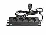 Good Connections® Steckdosenleiste 10' (1HE) - Kaltgeräte-Stecker C14 an 4x Schutzkontakt-Buchse - Kinderschutz - Aluminium-Profil, schwarz