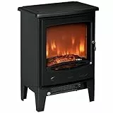 HOMCOM Elektrokamin mit Heizung, elektrischer Kamin mit LED Flammeneffekt, 900/1800 W Dekokamin, elektrisch Kaminfeuer Kaminofen, Schwarz