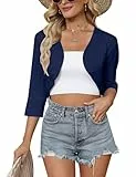 Gyabnw Bolero Jacke Damen 3/4 Ärmel Strickjacke Kurz Tops Elegant Damen Cardigan Jäckchen Oberteile B-Navy blau,XL