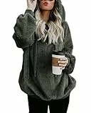 Hormtaer Hoodie Damen Oversize Fleecejacke Teddy Pullover Teddyjacke Pulli Teddy Fleece Sweatshirt Kapuzenpullover Kapuzenpulli Warm Langarm Lose Winter Tops Oberteile Casual mit Tasche (Grün, XL)