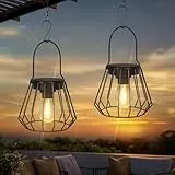 Ketom 2 Stück Solarlampen für Außen Hängend, IP65 Wasserdicht Metall Solarlaterne für Außen, LED Solar Laternen für Draußen für Garten, Patio, Weg, Camping, Rasen, Schwarz, Konisch