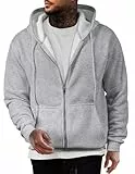 JMIERR Hoodie Herren Einfarbig Baumwolle mit Reißverschluss Pullover Langarm Sweatjacke Kapuzenpullover Sweatshirt,Hellgrau L