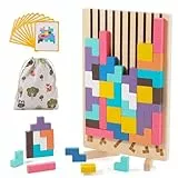 Holzpuzzle Tetris, Montessori Lernspielzeug 3 4 5 6 Jahre, 3D Stapelpuzzle Bunt Farben Formen Sortieren Stecken, Geometrie Puzzle, Gehirn Spielzeug Geschenk für Kinder Bags with Drawstring